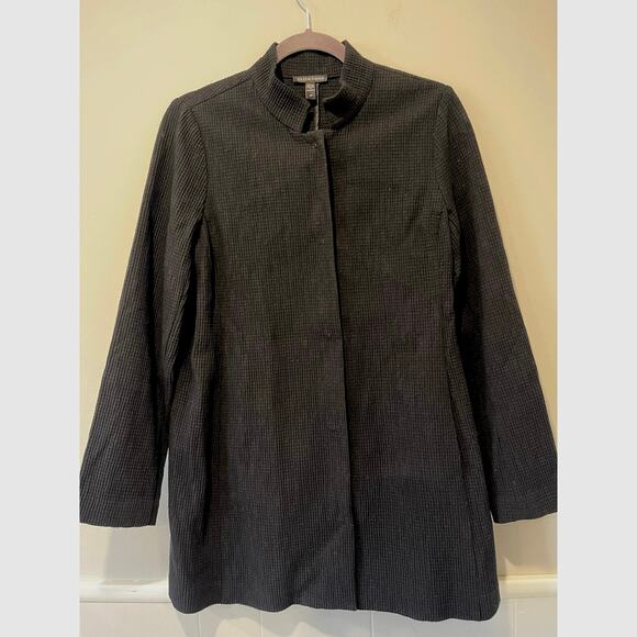 Eileen Fisher Womens Stand Collar Waffle Knit Jacket Snap Front Back Slit Size S - Picture 3 of 10